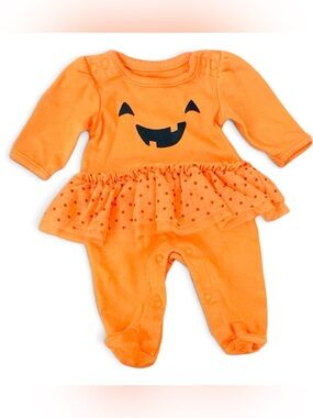Carter’s NB Infant Girls Halloween Jack-O-Lantern Pumpkin Tulle Bodysuit Creeper